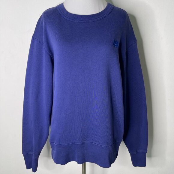 Acne Studios Sweaters - Acne Studios Women's Blue Crewneck 100% Cotton Fairview Face Sweater Size Small
